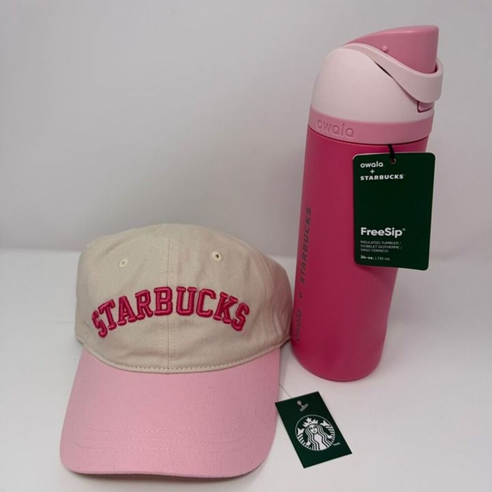 Starbucks X owala 24oz pink and starbucks pink drink hat bundle limited edition